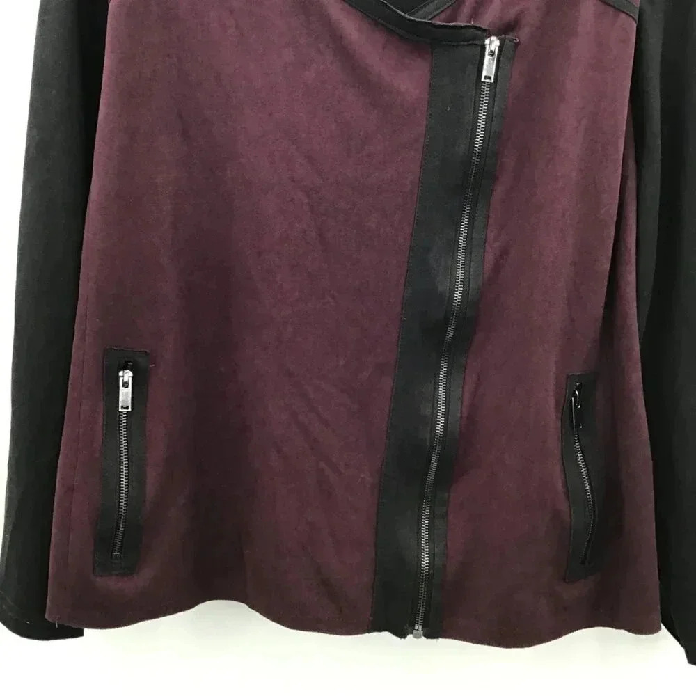 Women Jessica Simpson Ultrasuede Jacket 3X Asymmetrical Zip Colorblock Red Black - Picture 5 of 9